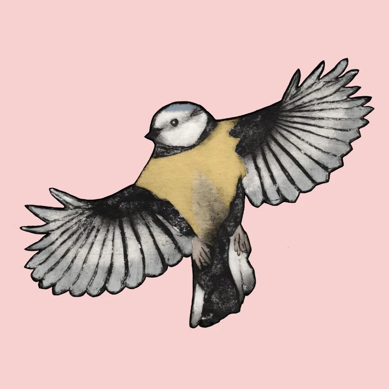 Bunter Vogel im Flug - Druckvorlage handgeschnitzt