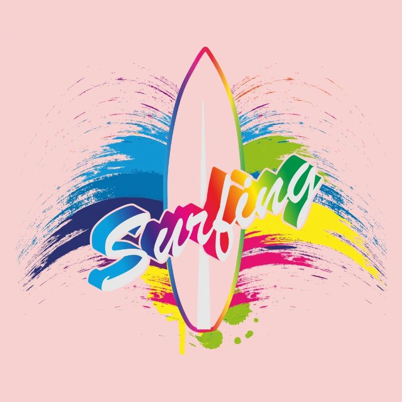 Surfing Regenbogen Surfboard Splash Typografie