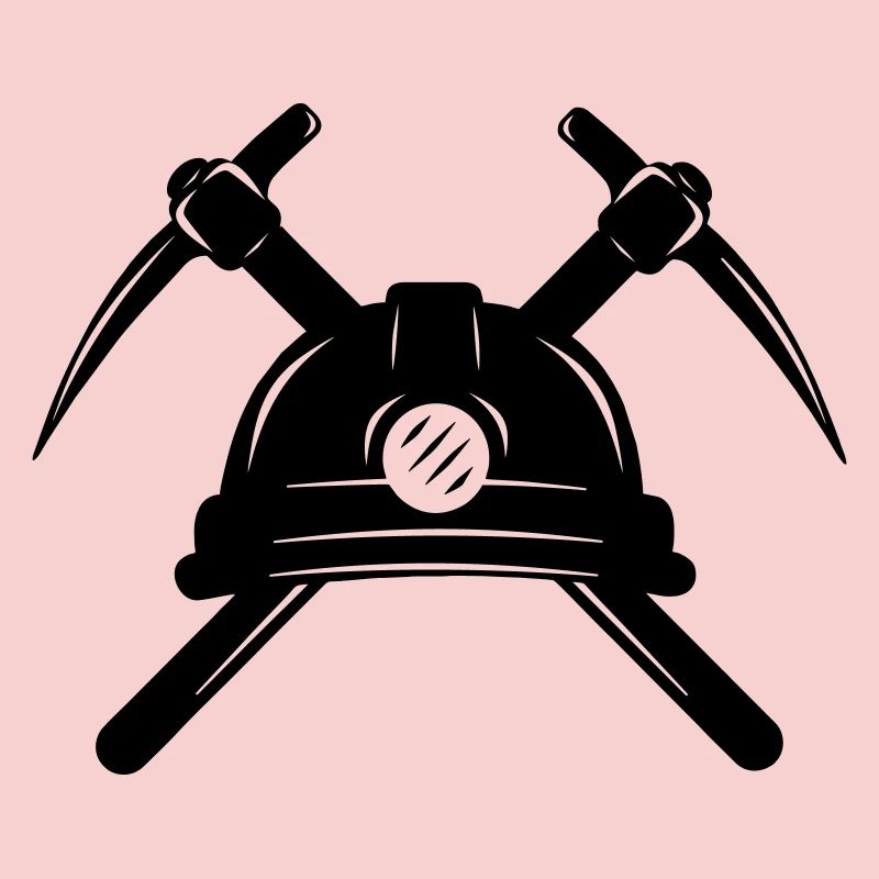 Zwei Spitzhacken mit Helm gekreuzt