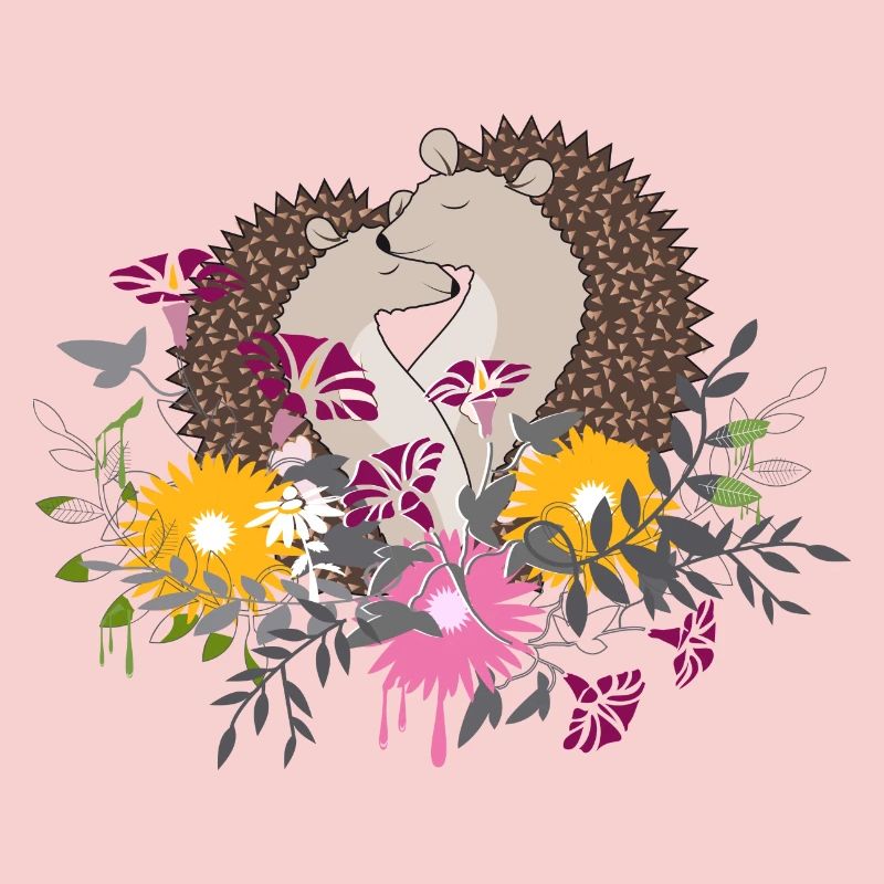 Deux petits hérissons assis ensemble dans le parterre de fleurs