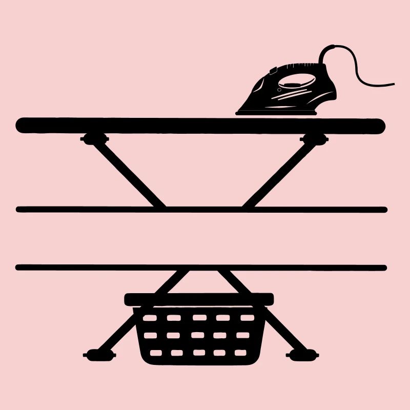 Fer à repasser, planche à repasser et panier à linge, bannière de texte