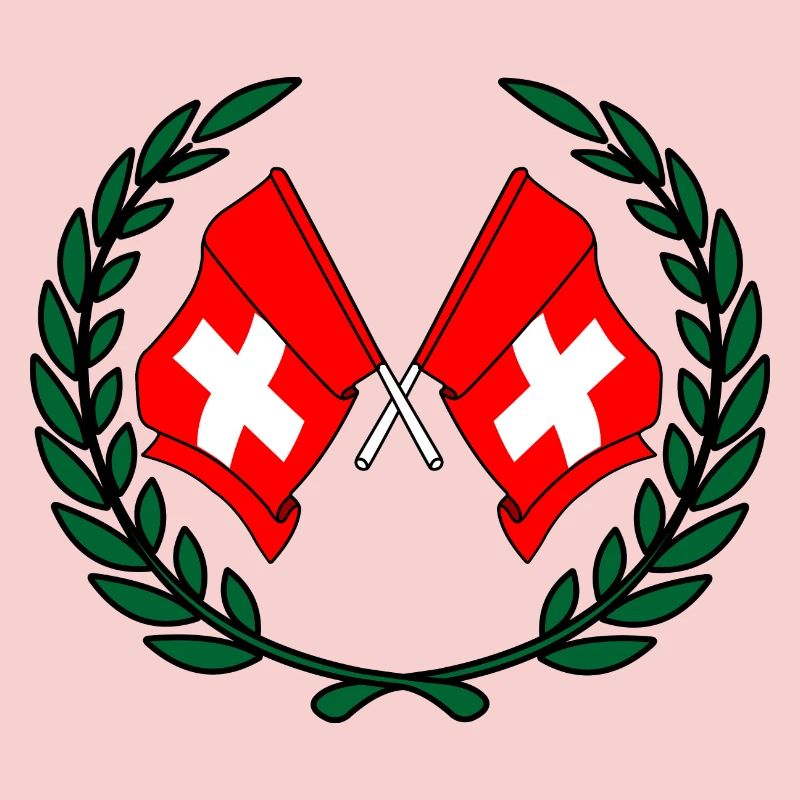Fahnen Schweiz im Lorbeerkranz