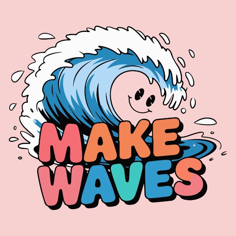 Vibrant Surf Wave with Make Waves Text