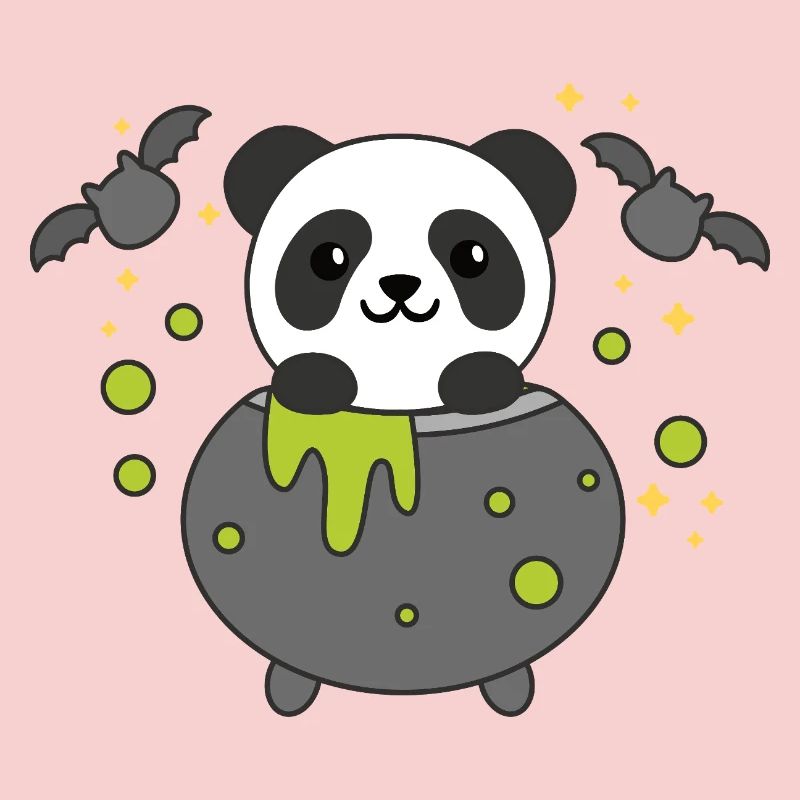 Panda Joyeux Halloween Bâton de Chaudron de Sorcière
