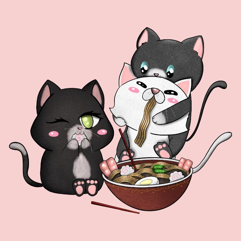 chats mangeant des ramen
