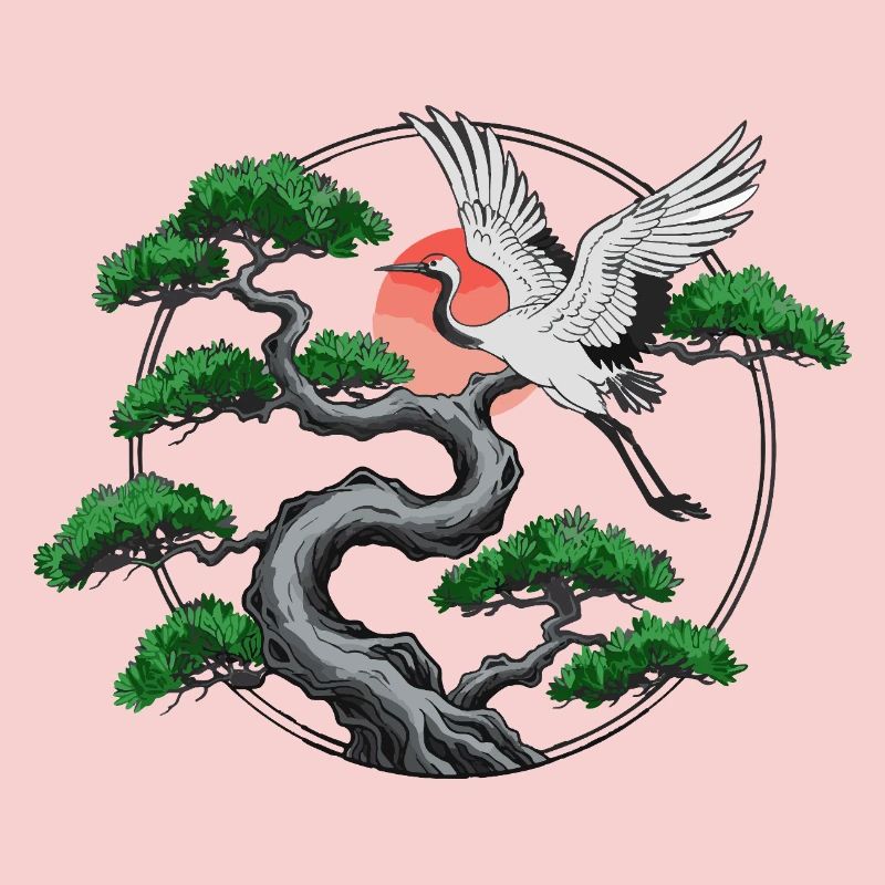Cranes & Twisted Pine Tree