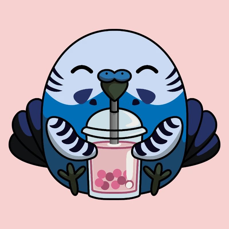 Blauer Wellensittich Vogel mit Bubble Tea