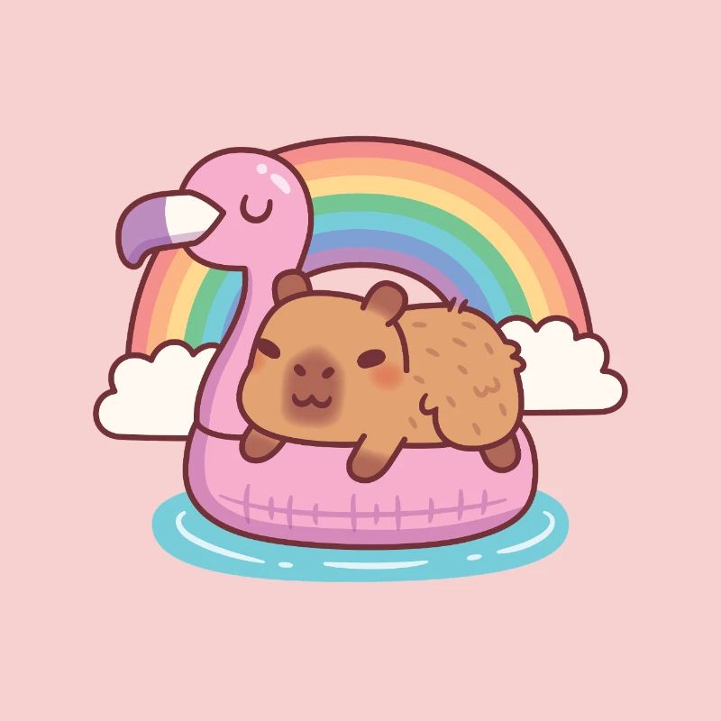 Cute Capybara Chills On Flamingo Float Rainbow
