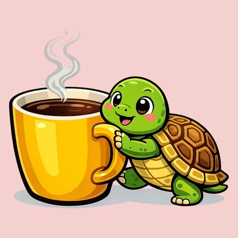 Kaffeeturtle mit dampfendem Becher