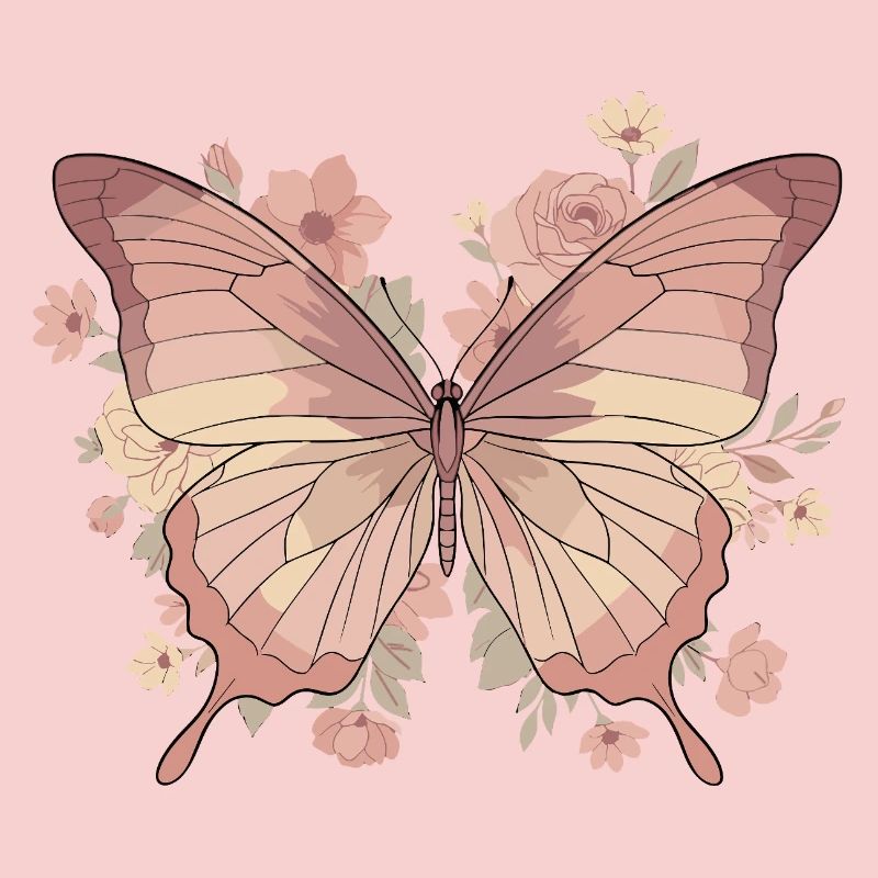 Papillon rose avec des fleurs