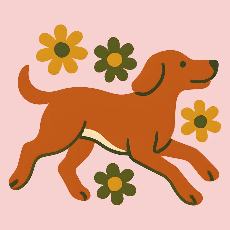 Chien rapide dans le champ de fleurs