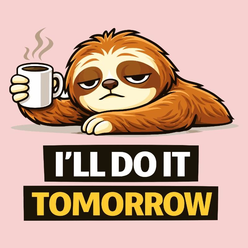 Procrastination Sloth with Coffee