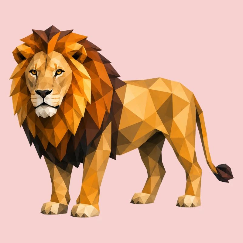 Lion low poly jaune orange
