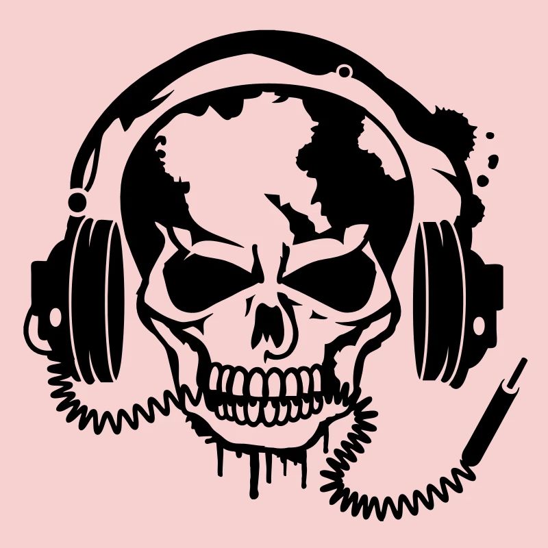 Totenschädel mit Kopfhörer und Kopfhörer Kabel