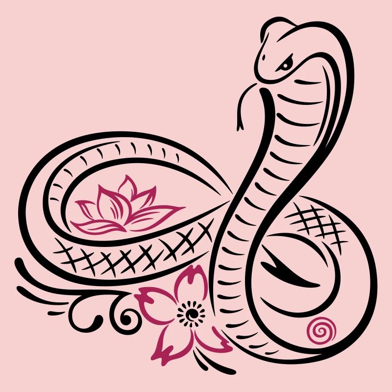 Snake with infinity, lotus and cherry blossom