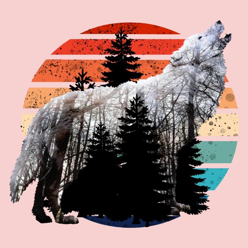 Howling Wolf Double Exposition avec Coucher de Soleil Rétro