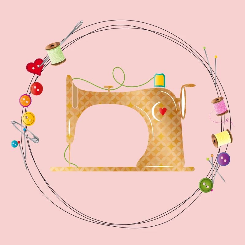 nostalgic colorful sewing machine with sewing accessories