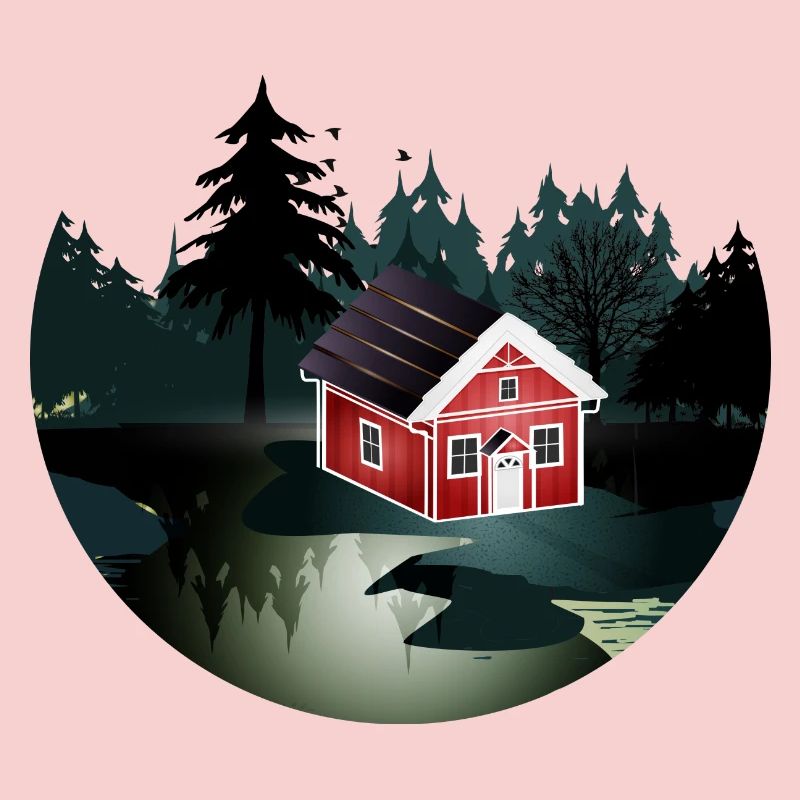 petite maison suédoise rouge à l'orée de la forêt