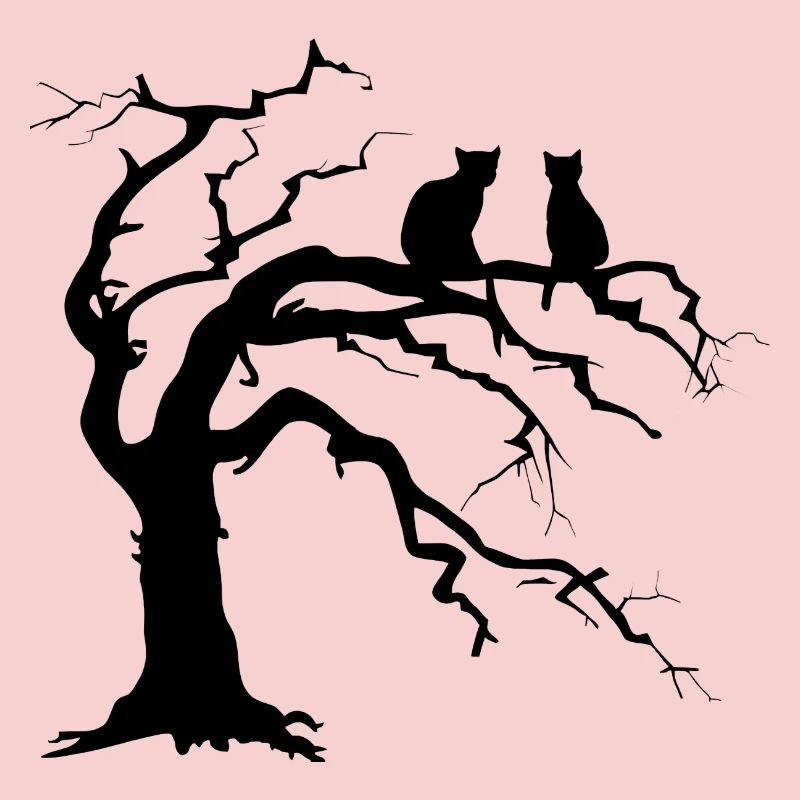 Dead tree with 2 cats silhouette
