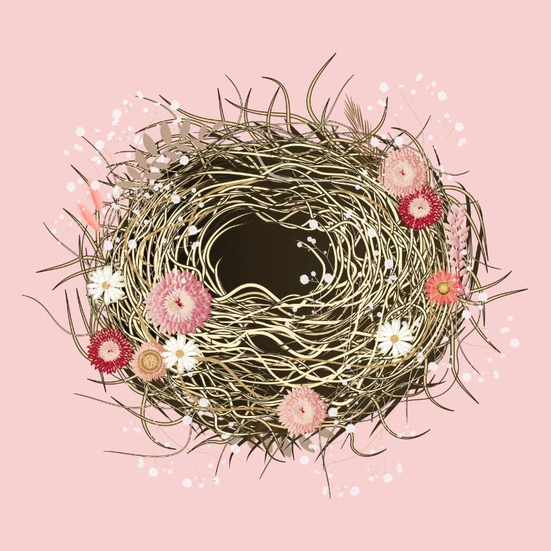 empty bird's nest or easter basket with dried flowers