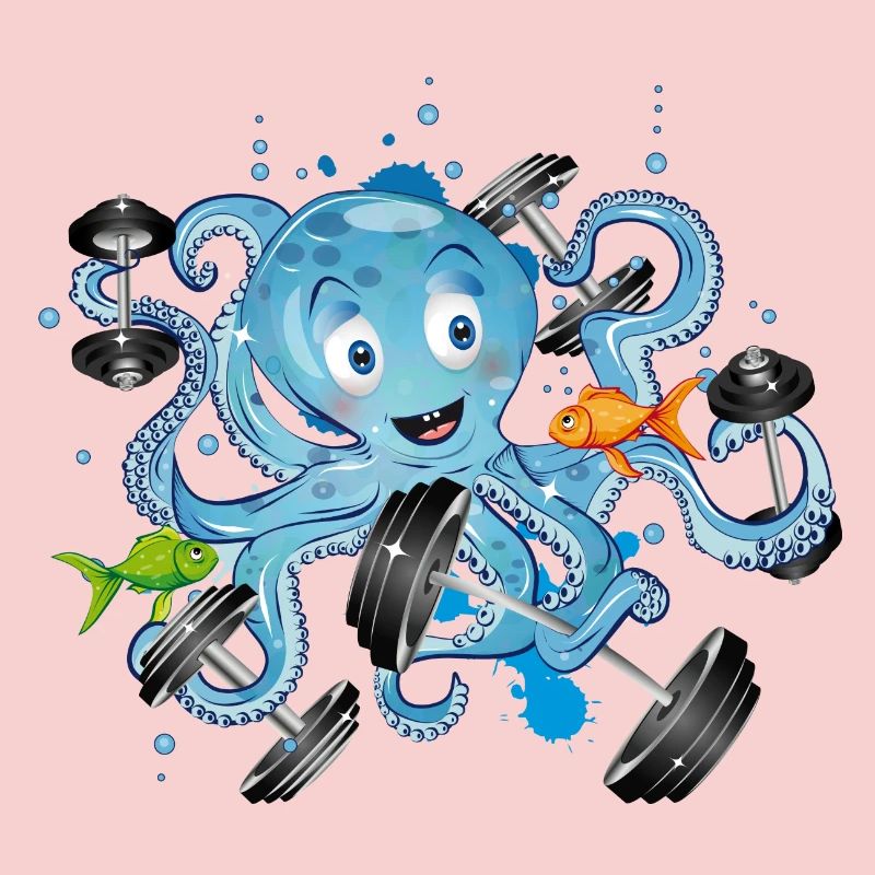 Bodybuilder octopus with dumbbells while exercising