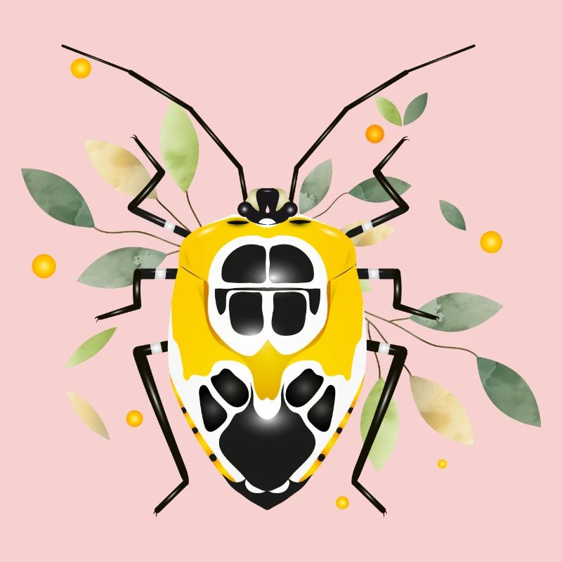 Runibia decorata Creepy Crawly jaune noir avec feuillage