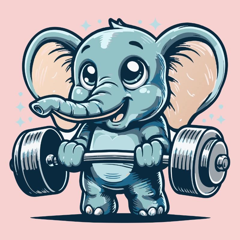 Mignon éléphant de dessin animé faisant de la musculation