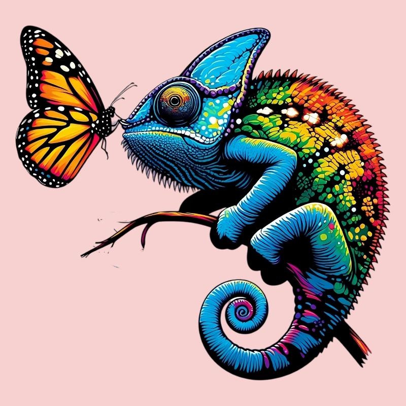 Caméléon et papillon