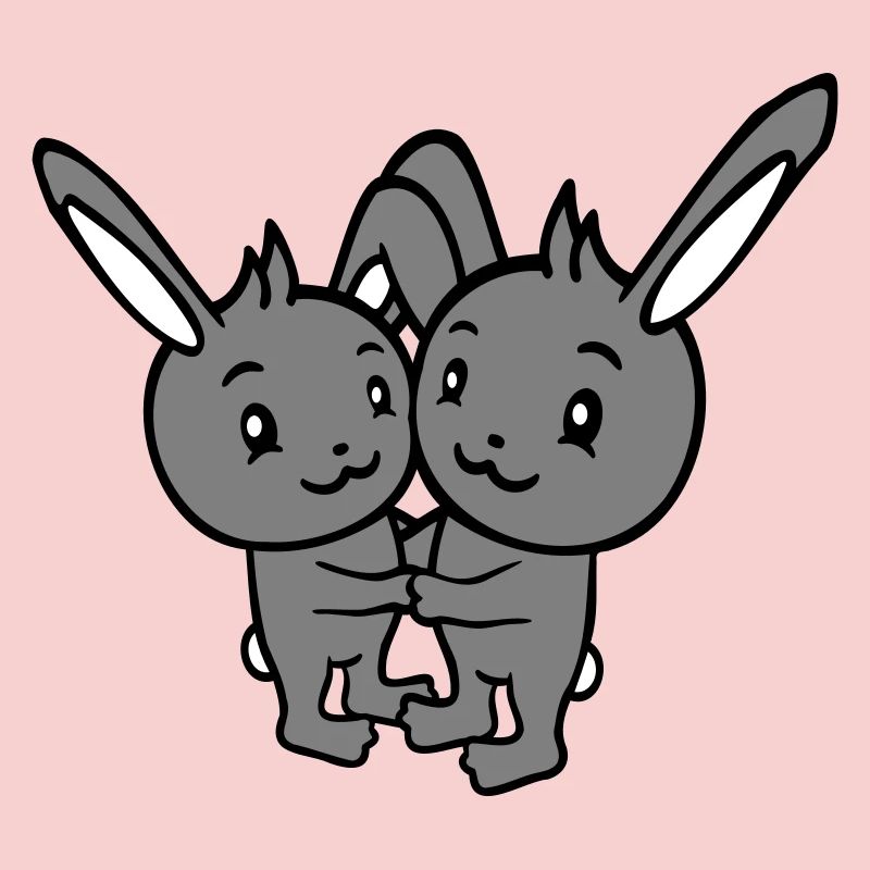2 Bunnies Two Friends Team Crew Couple Hug Cute
