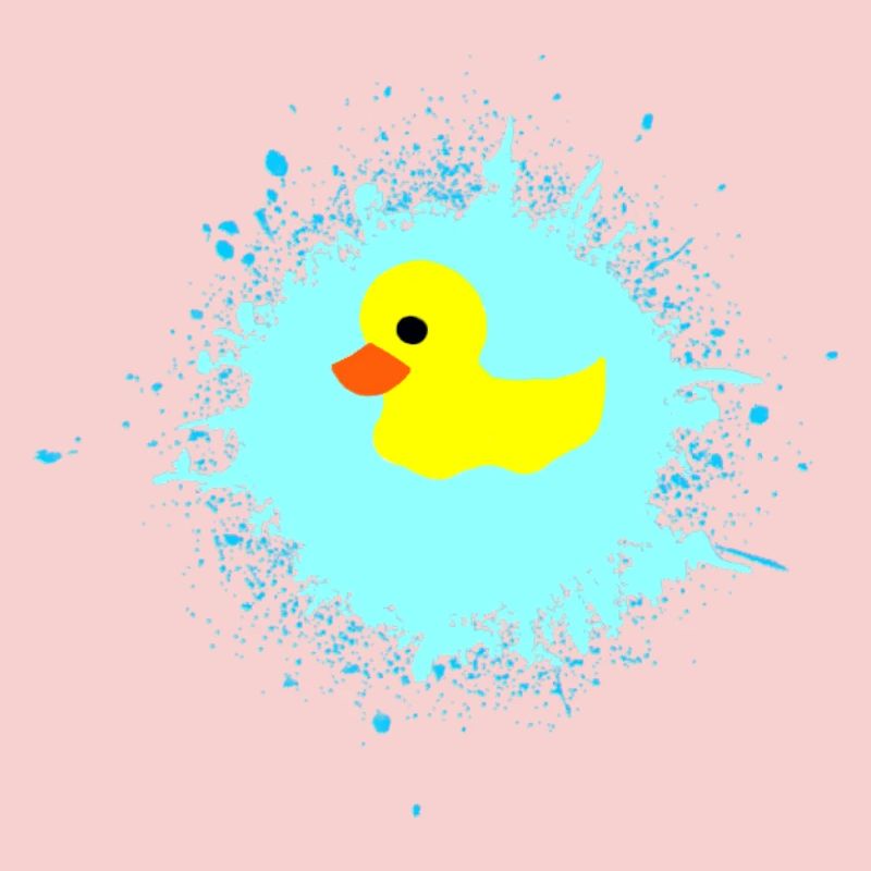 Canard jaune sur éclaboussure bleue