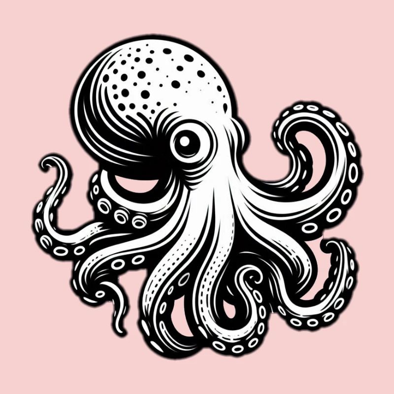 Krake Octopus in Schwarz Weiß