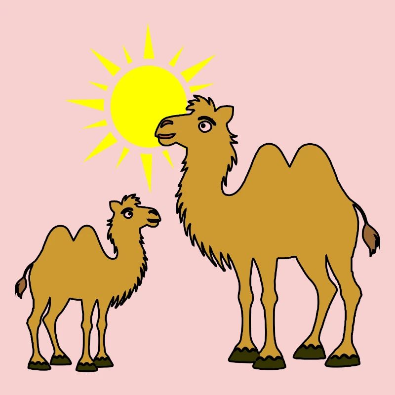 Mutter und Baby Kamel mit Sonne