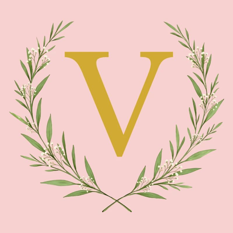 V Monogram, Eucalyptus Wreath, Personalizable
