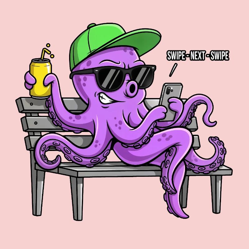 Funny octopus with smartphone
