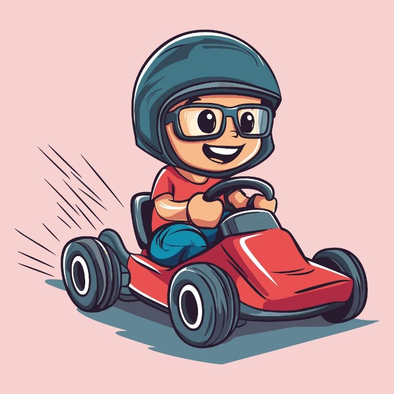 Kart driver with helmet and goggles