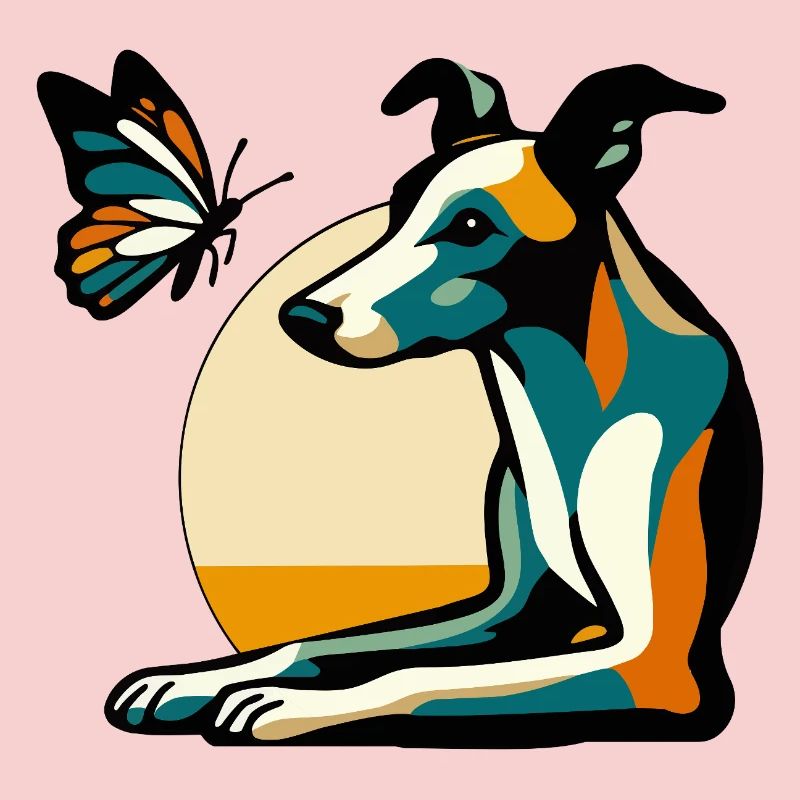 Chien coloré avec papillon