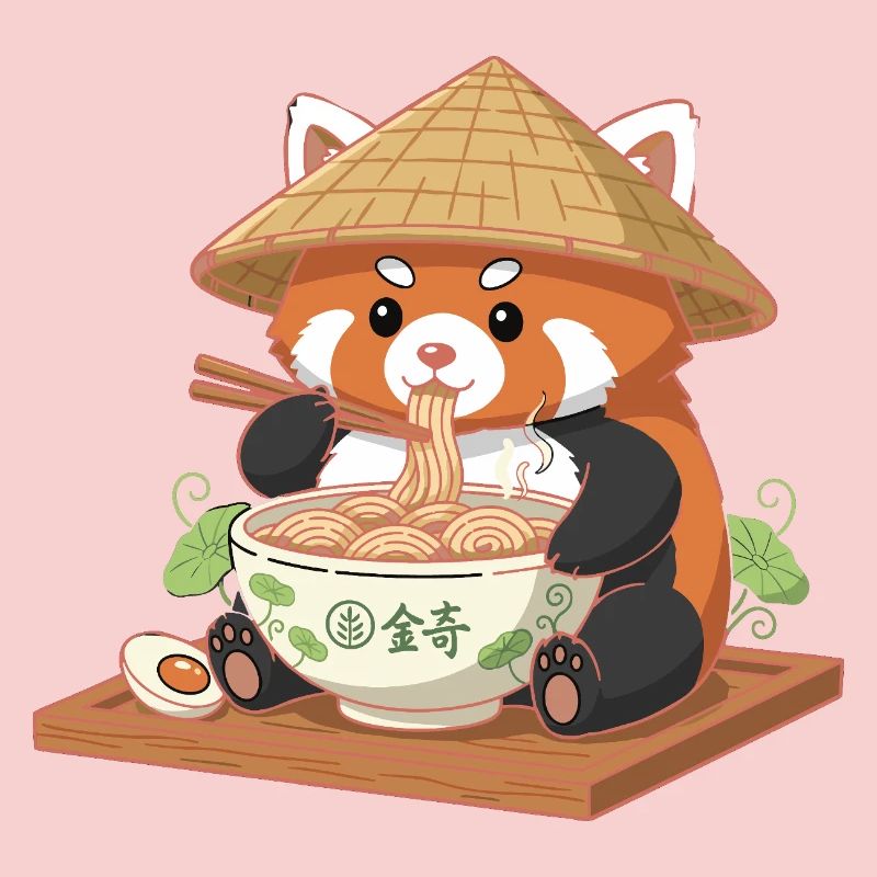 Panda Ramen with Straw Hat