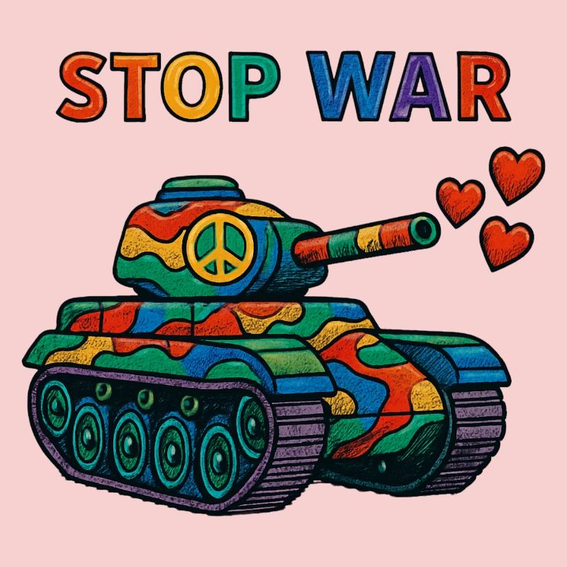 Regenbogen Panzer mit Peace-Zeichen – STOP WAR