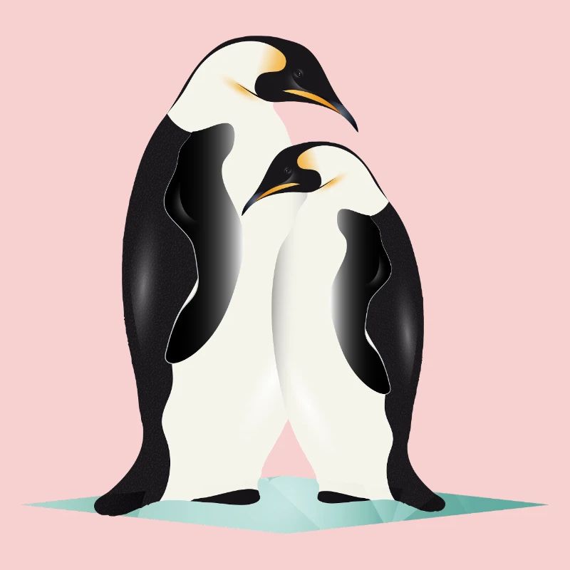 Two elegantly drawn penguins