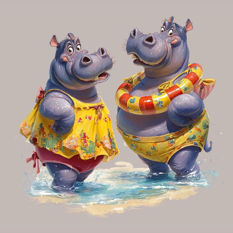 Two Hippos in Bathing Suit