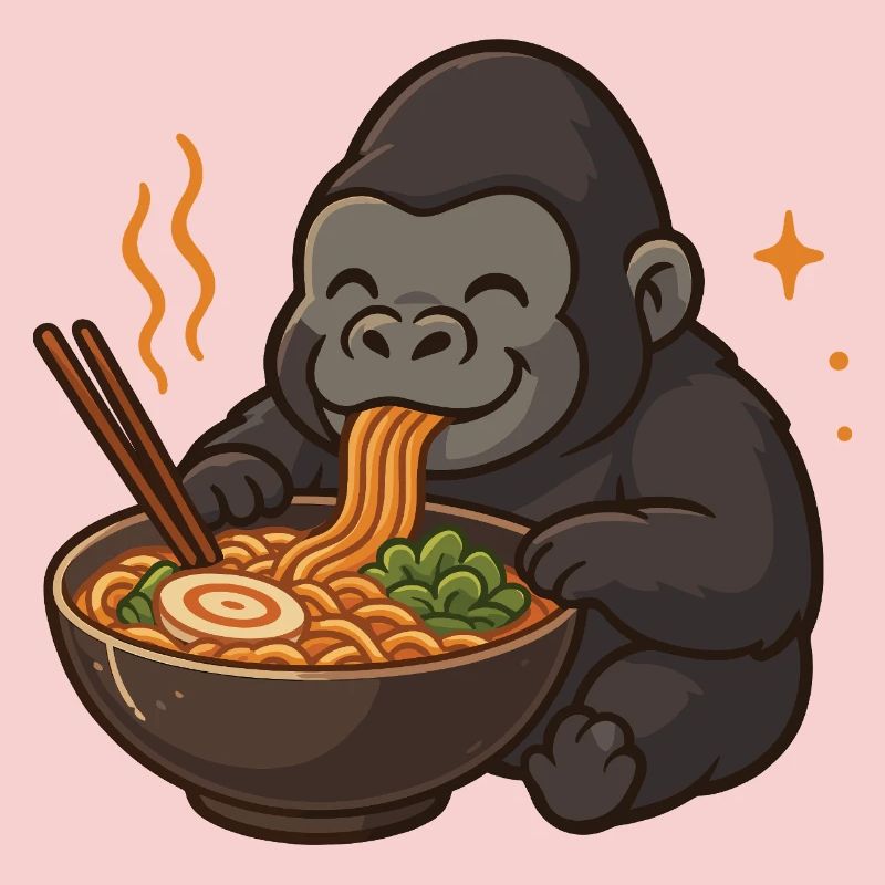 Gorilla mit Nudeln Ramen kawaii Gorilla