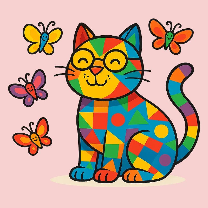 Patchwork-Katze mit bunten Schmetterlingen