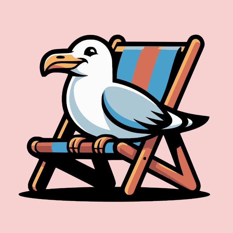 Seagull on beach lounger
