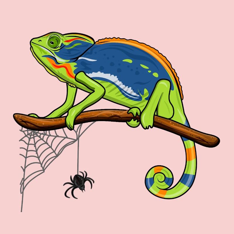 Chameleon On Branch with Spider Web