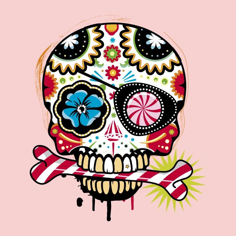 Skull with eye patch and candy cane