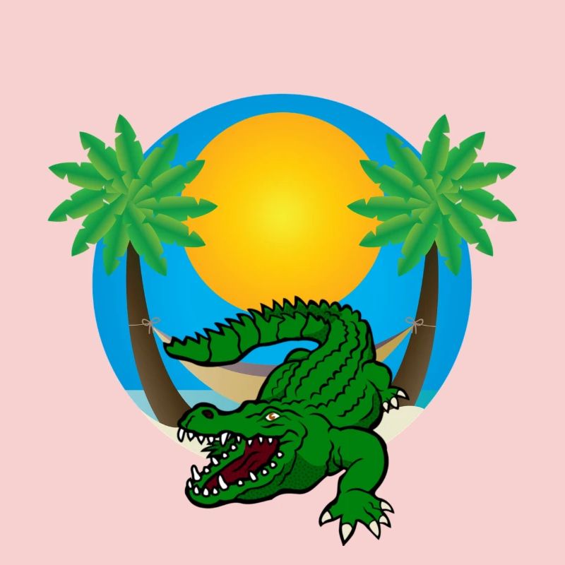 Palm trees with crocodile