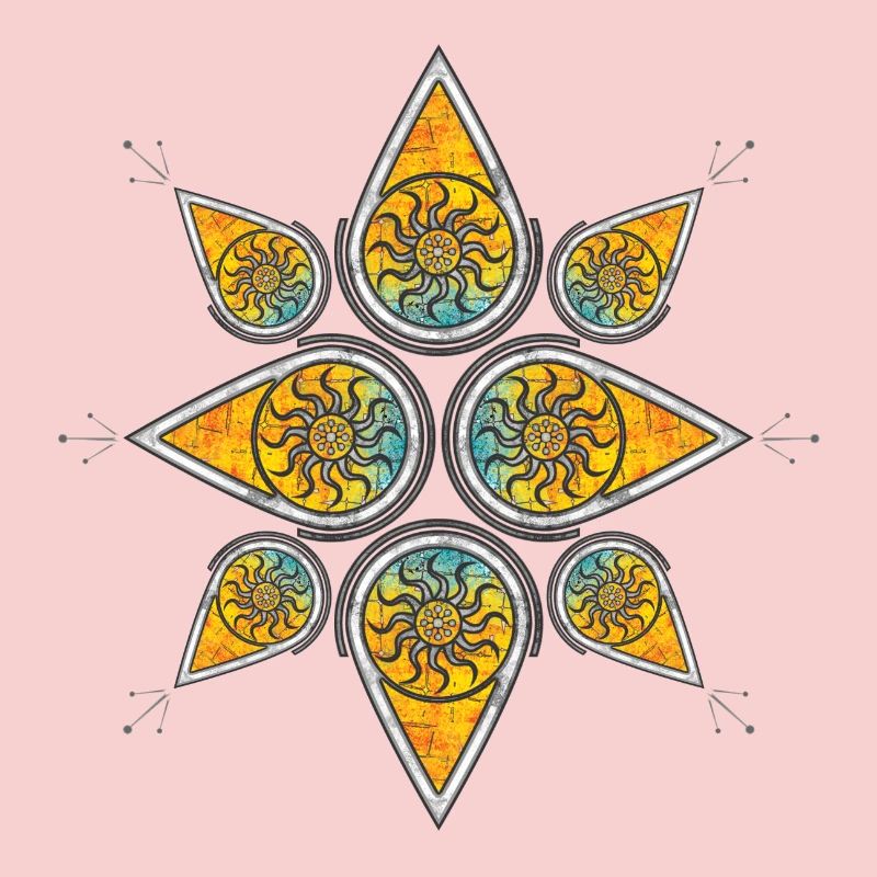 Geometric sun pattern in a warm color palette
