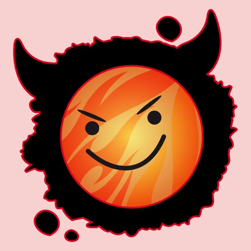 diable mignon en flammes et visage éclatant