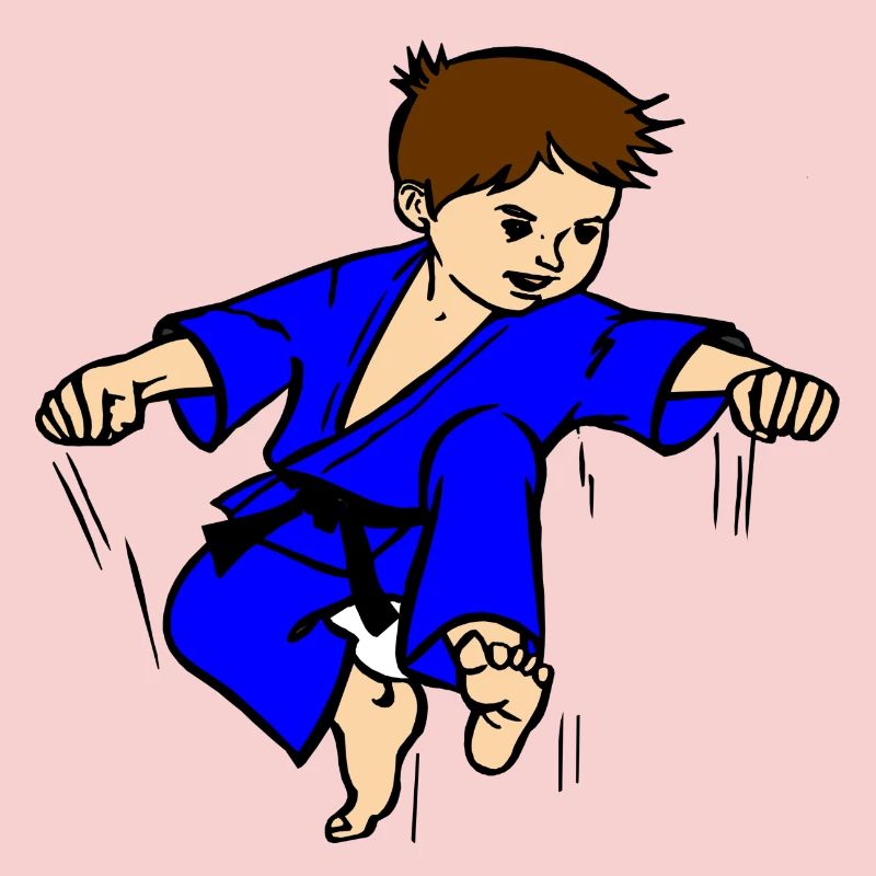 Blauer Anzug Karatekind oder Judokind mit schwarzem Gürtel