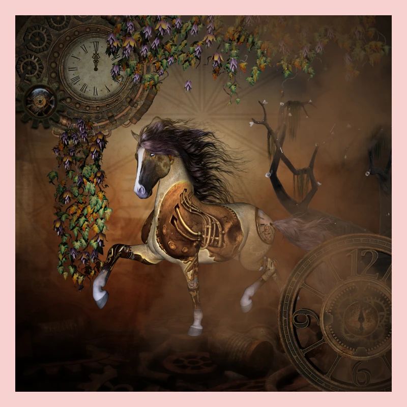 Beau cheval steampunk avec cape et engrenages
